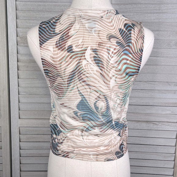 FOREVER 21 Sheer Printed Tank Top Beige/Blue-Large - Picture 2 of 2